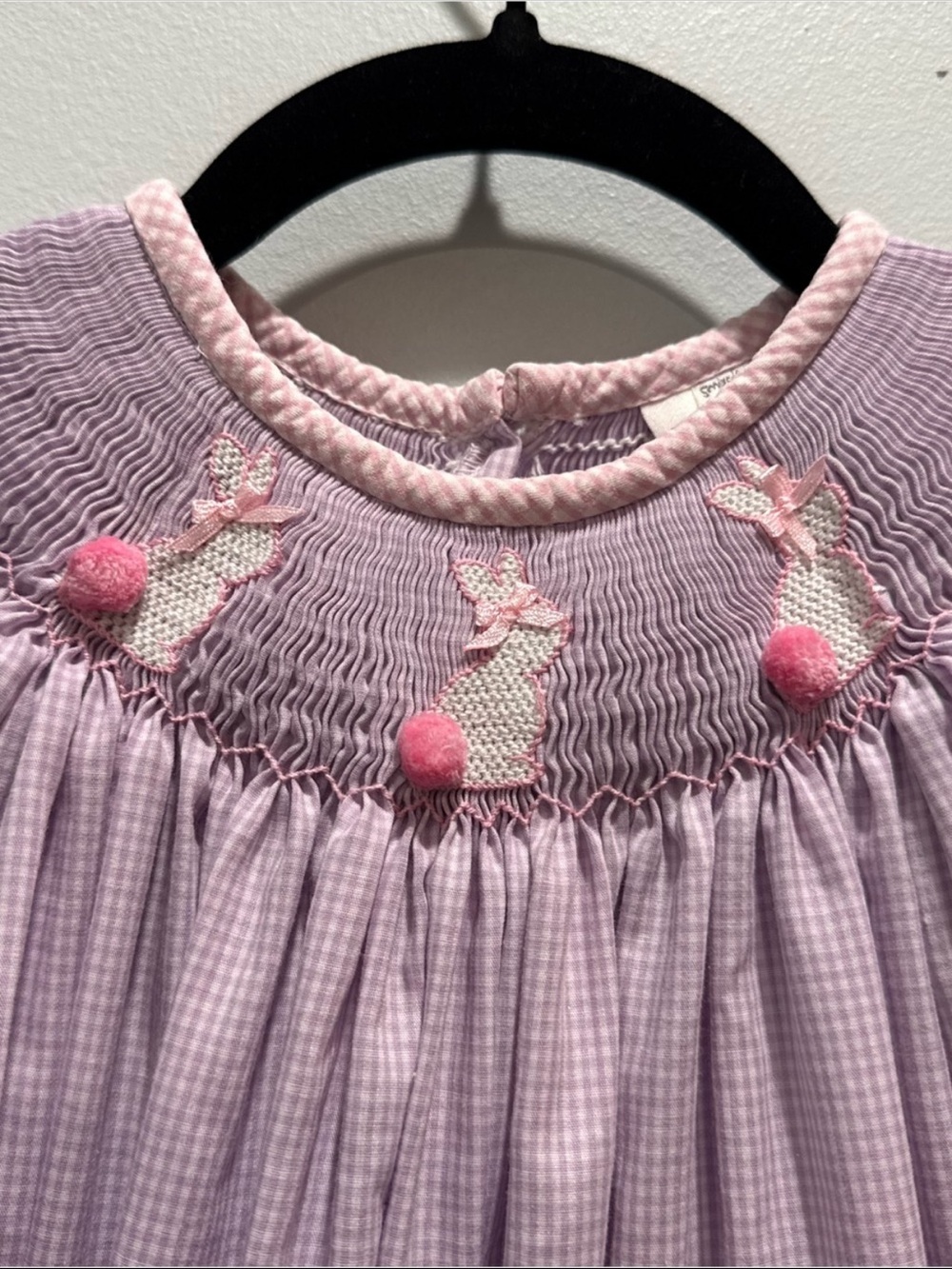 Stellybelly Hand Smocked Bunny Dress Lavender Pink Gingham Size 5 Easter